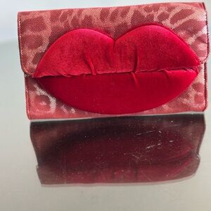 Betsey Johnson Red Lip Clutch Velvet 3D Design